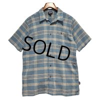 【パタゴニア】【patagonia】【青ｘオレンジ】チェック【オーガニックコットン】【半袖シャツ】【サイズＬ】 