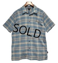 【パタゴニア】【patagonia】【青ｘオレンジ】チェック【オーガニックコットン】【半袖シャツ】【サイズＬ】 