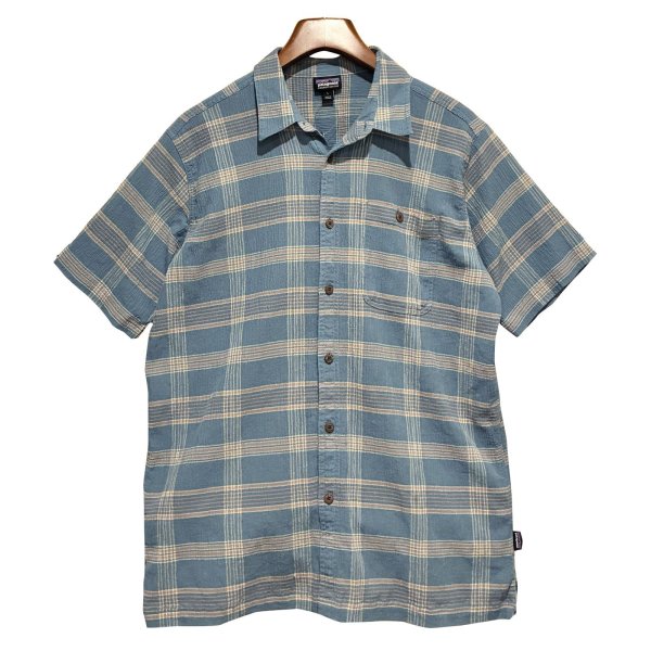 画像1: 【パタゴニア】【patagonia】【青ｘオレンジ】チェック【オーガニックコットン】【半袖シャツ】【サイズＬ】 