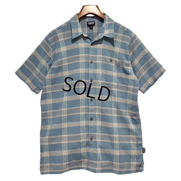 画像1: 【パタゴニア】【patagonia】【青ｘオレンジ】チェック【オーガニックコットン】【半袖シャツ】【サイズＬ】 