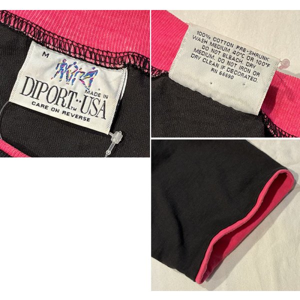 画像2: ほぼ未使用 USA製【DIPORT】【黒ｘピンク】NEW ORLEANS french quarter【二重袖】【Tシャツ】【サイズM】 