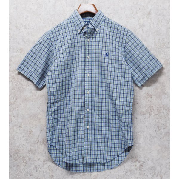 画像1: POLO ralph lauren【ラルフローレン】ビンテージ【CASSIC FIT】【クラシックフィット】【水色ｘ紺ｘ緑】チェック【半袖ＢＤシャツ】【サイズS】 