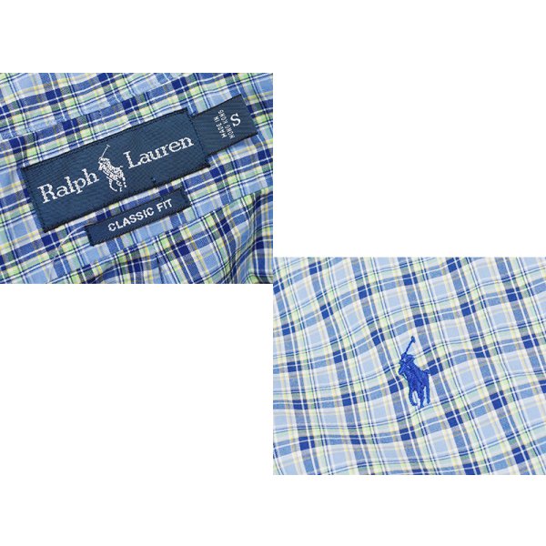 画像2: POLO ralph lauren【ラルフローレン】ビンテージ【CASSIC FIT】【クラシックフィット】【水色ｘ紺ｘ緑】チェック【半袖ＢＤシャツ】【サイズS】 