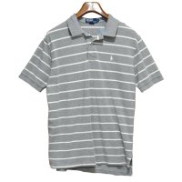 【ビンテージ】【ラルフローレン】POLO RALPH LAUREN 【グレー×白ライン】コットン【ポロシャツ】【サイズＬ】  