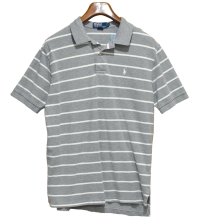 【ビンテージ】【ラルフローレン】POLO RALPH LAUREN 【グレー×白ライン】コットン【ポロシャツ】【サイズＬ】  