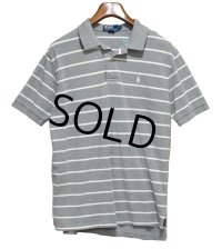 【ビンテージ】【ラルフローレン】POLO RALPH LAUREN 【グレー×白ライン】コットン【ポロシャツ】【サイズＬ】  