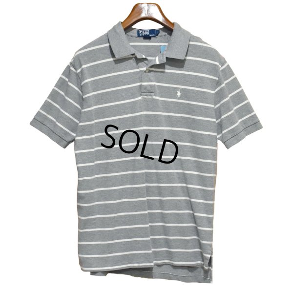 画像1: 【ビンテージ】【ラルフローレン】POLO RALPH LAUREN 【グレー×白ライン】コットン【ポロシャツ】【サイズＬ】  