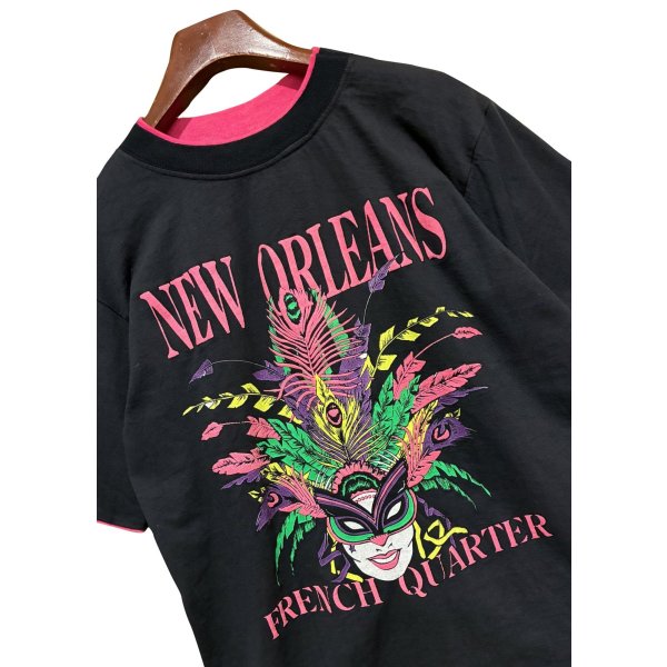 画像3: ほぼ未使用 USA製【DIPORT】【黒ｘピンク】NEW ORLEANS french quarter【二重袖】【Tシャツ】【サイズM】 