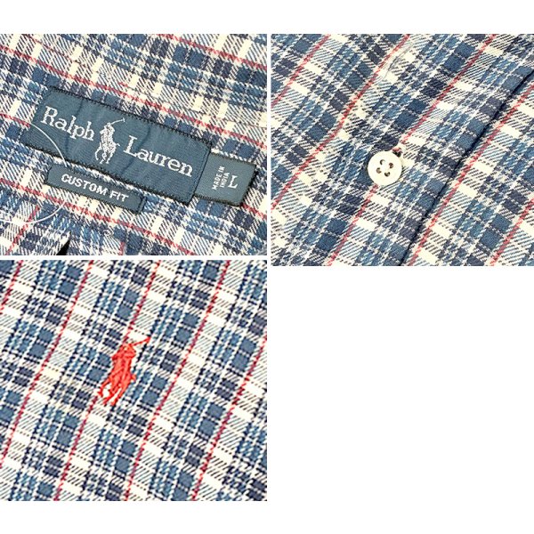 画像2: ビンテージ【ラルフローレン】POLO ralph lauren  【custom fit】紺ｘ青ｘ白ｘ赤 チェック ボタンダウン【コットンシャツ】【サイズＬ】 