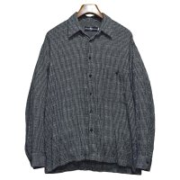 【USA製】【Moda MONDO】【黒ｘ白】ストライプ【レーヨンシャツ】【サイズL】 