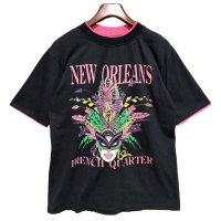 ほぼ未使用 USA製【DIPORT】【黒ｘピンク】NEW ORLEANS french quarter【二重袖】【Tシャツ】【サイズM】 