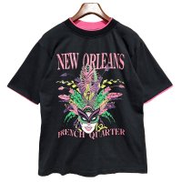 ほぼ未使用 USA製【DIPORT】【黒ｘピンク】NEW ORLEANS french quarter【二重袖】【Tシャツ】【サイズM】 