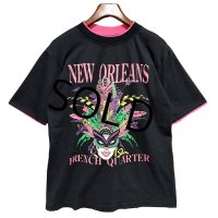 ほぼ未使用 USA製【DIPORT】【黒ｘピンク】NEW ORLEANS french quarter【二重袖】【Tシャツ】【サイズM】 