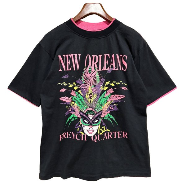 画像1: ほぼ未使用 USA製【DIPORT】【黒ｘピンク】NEW ORLEANS french quarter【二重袖】【Tシャツ】【サイズM】 