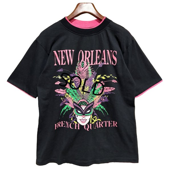画像1: ほぼ未使用 USA製【DIPORT】【黒ｘピンク】NEW ORLEANS french quarter【二重袖】【Tシャツ】【サイズM】 