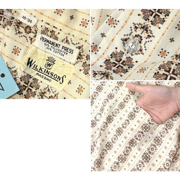 画像2:  ビンテージ【WILKINSONS】ベージュｘ総柄 シャツ  US16-34 