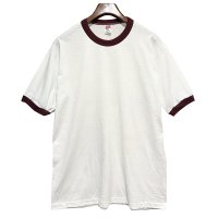 【デッドストック】90's USA製 ビンテージ【SOFFE】ソフィー 【白xリブエンジ】【無地】【リンガーTシャツ】サイズL 