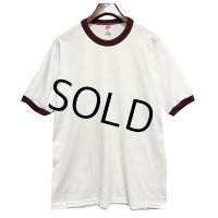 【デッドストック】90's USA製 ビンテージ【SOFFE】ソフィー 【白xリブエンジ】【無地】【リンガーTシャツ】サイズL 