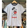 画像1:  【ビンテージ】ウォルトディズニー【ミッキーマウス】水色霜降り×紺 【リンガーTシャツ】 ディズニーランド【サイズＭ程度】<br> (1)