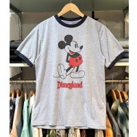  【ビンテージ】ウォルトディズニー【ミッキーマウス】水色霜降り×紺 【リンガーTシャツ】 ディズニーランド【サイズＭ程度】 