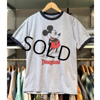  【ビンテージ】ウォルトディズニー【ミッキーマウス】水色霜降り×紺 【リンガーTシャツ】 ディズニーランド【サイズＭ程度】 