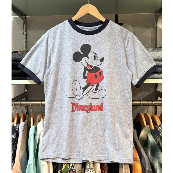画像1:  【ビンテージ】ウォルトディズニー【ミッキーマウス】水色霜降り×紺 【リンガーTシャツ】 ディズニーランド【サイズＭ程度】 