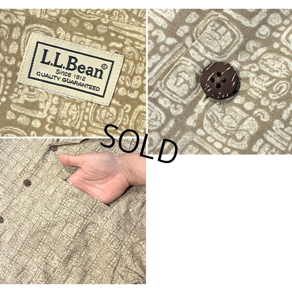 画像2: ビンテージ【L.L.Bean】ライトブラウン 民族調総柄プリント 【オープンカラー半袖シャツ】【サイズM程度】 