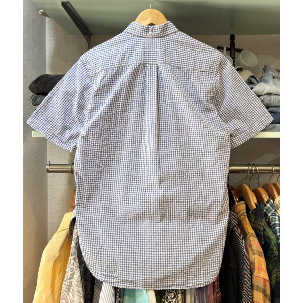 画像4: 90's〜 ビンテージ【ランズエンド】【LANDS' END】【青ｘ白】ギンガムチェック シアサッカー【半袖ボタンダウンシャツ】【サイズＳ】 