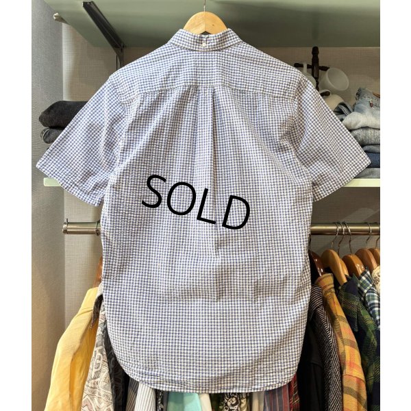 画像4: 90's〜 ビンテージ【ランズエンド】【LANDS' END】【青ｘ白】ギンガムチェック シアサッカー【半袖ボタンダウンシャツ】【サイズＳ】 