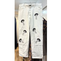 【ビンテージ】【GLASS HOUSE】【生成り】ダブルニー キノコ プリント 【ペインターパンツ】【34ｘ30】 