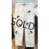 【ビンテージ】【GLASS HOUSE】【生成り】ダブルニー キノコ プリント 【ペインターパンツ】【34ｘ30】 