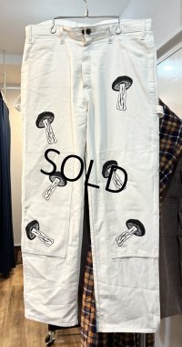 【ビンテージ】【GLASS HOUSE】【生成り】ダブルニー キノコ プリント 【ペインターパンツ】【34ｘ30】 