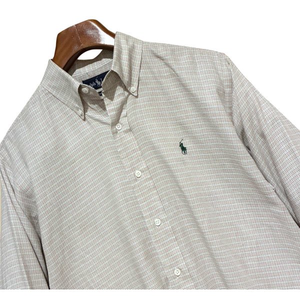 画像3: ビンテージ【ラルフローレン】POLO ralph lauren  ベージュｘ赤ｘ水色 チェック ボタンダウン【コットンシャツ】【サイズＭ】 