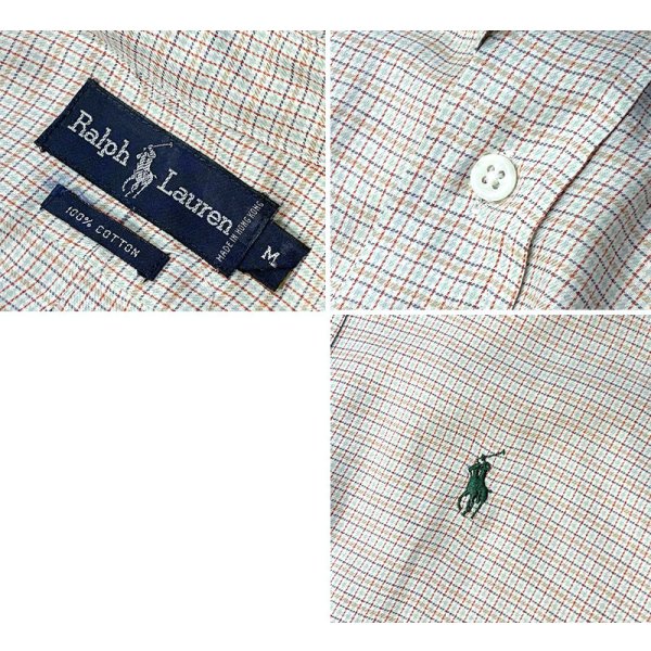 画像2: ビンテージ【ラルフローレン】POLO ralph lauren  ベージュｘ赤ｘ水色 チェック ボタンダウン【コットンシャツ】【サイズＭ】 