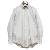 ビンテージ【ラルフローレン】POLO ralph lauren  ベージュｘ赤ｘ水色 チェック ボタンダウン【コットンシャツ】【サイズＭ】 