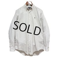 ビンテージ【ラルフローレン】POLO ralph lauren  ベージュｘ赤ｘ水色 チェック ボタンダウン【コットンシャツ】【サイズＭ】 