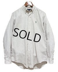 ビンテージ【ラルフローレン】POLO ralph lauren  ベージュｘ赤ｘ水色 チェック ボタンダウン【コットンシャツ】【サイズＭ】 