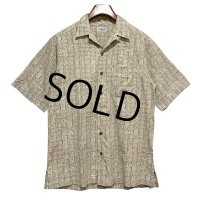 ビンテージ【L.L.Bean】ライトブラウン 民族調総柄プリント 【オープンカラー半袖シャツ】【サイズM程度】 