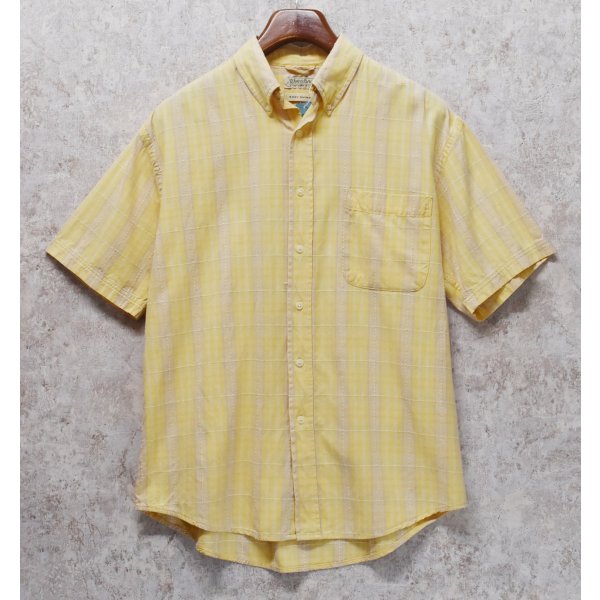 画像1: ビンテージ【St.John's Bay】セントジョンズベイ【EASY SHIRT】【黄色】チェック【ボタンダウンシャツ】半袖シャツ【サイズM】 