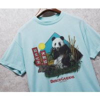 ~90's【USA製】 ビンテージ Tee Jays【BUSCH GARDENS】 ブッシュ・ガーデンズ【ターコイズ】パンダ【 Tシャツ】イラスト【サイズL】 