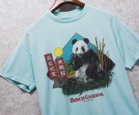 ~90's【USA製】 ビンテージ Tee Jays【BUSCH GARDENS】 ブッシュ・ガーデンズ【ターコイズ】パンダ【 Tシャツ】イラスト【サイズL】 