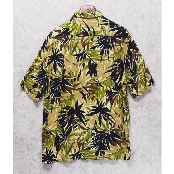 画像3: 90's【ビンテージ】【nautica】【ノーティカ】【レーヨン】茶系ｘ黒ｘ緑 【草柄】総柄【アロハシャツ】レーヨンシャツ【サイズL】 