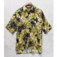 画像1: 90's【ビンテージ】【nautica】【ノーティカ】【レーヨン】茶系ｘ黒ｘ緑 【草柄】総柄【アロハシャツ】レーヨンシャツ【サイズL】<br> (1)
