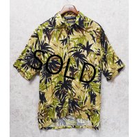 90's【ビンテージ】【nautica】【ノーティカ】【レーヨン】茶系ｘ黒ｘ緑 【草柄】総柄【アロハシャツ】レーヨンシャツ【サイズL】 