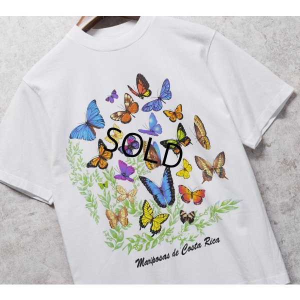 画像2: 【ビンテージ】【JIB】【Mariposas de Costa Rica】蝶【白】プリント【Tシャツ】【サイズS】 