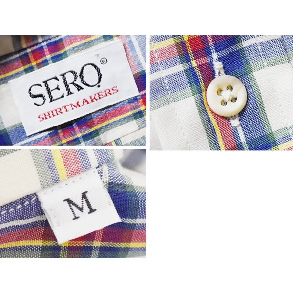 画像2: 【デッドストック】【ビンテージ】【SERO】【白ｘ青ｘ赤ｘ緑 チェック】【半袖シャツ】BDシャツ【サイズＭ】 