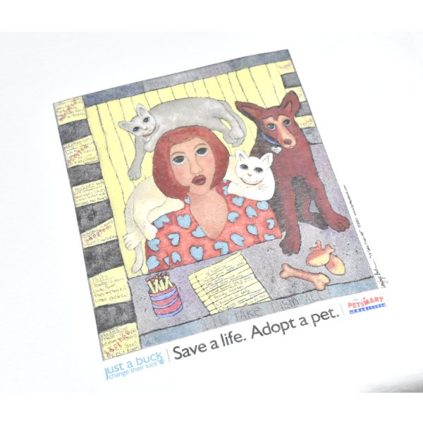 画像3: デッドストック 00's~【ビンテージ】【anvil】アンビル【生成り】【Save a life. Adopt a pet】猫と犬と女性【Tシャツ】【サイズL】 