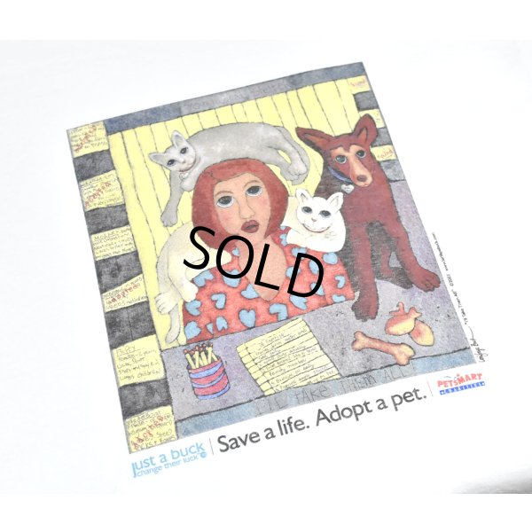 画像3: デッドストック 00's~【ビンテージ】【anvil】アンビル【生成り】【Save a life. Adopt a pet】猫と犬と女性【Tシャツ】【サイズL】 