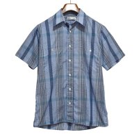 ビンテージ【pierre cardin】ピエールカルダン【青チェック】半袖【シャツ】【サイズS】 