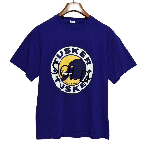 画像1: ケニア製【ビンテージ】【TUSKER】【象】ゾウ【紺地】プリント【Tシャツ】【サイズL程度】 